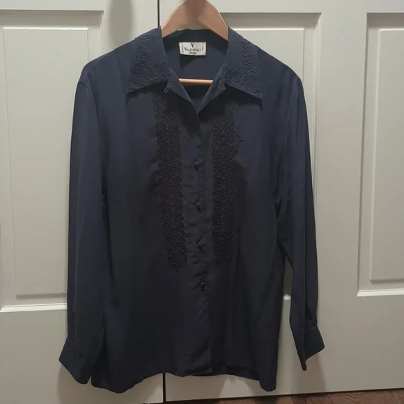 Valentino Dark Blue Silk Shirt - Picture 1 of 5